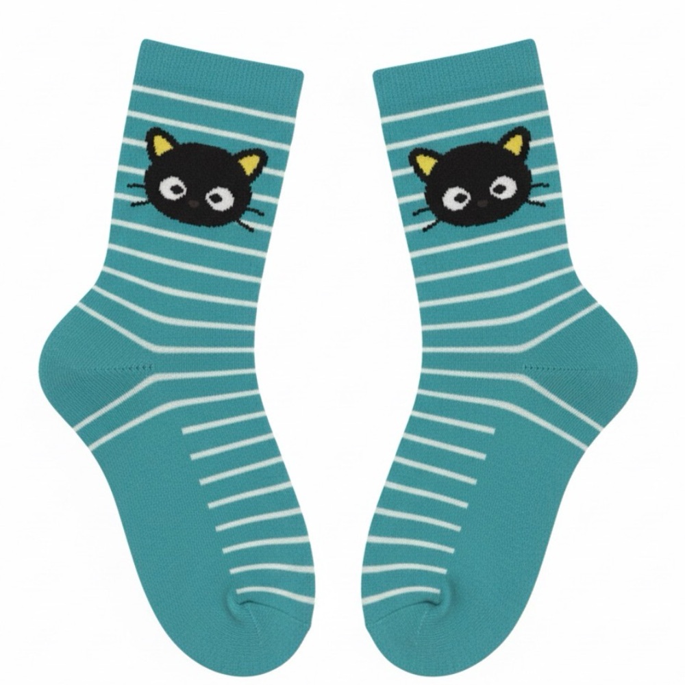 Sanrio Chococat  #1 Turquoise Cat Stripe Mid Crew Socks